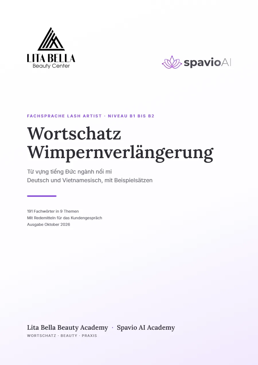 Titelseite der Vokabelliste Wortschatz Wimpernverlängerung
