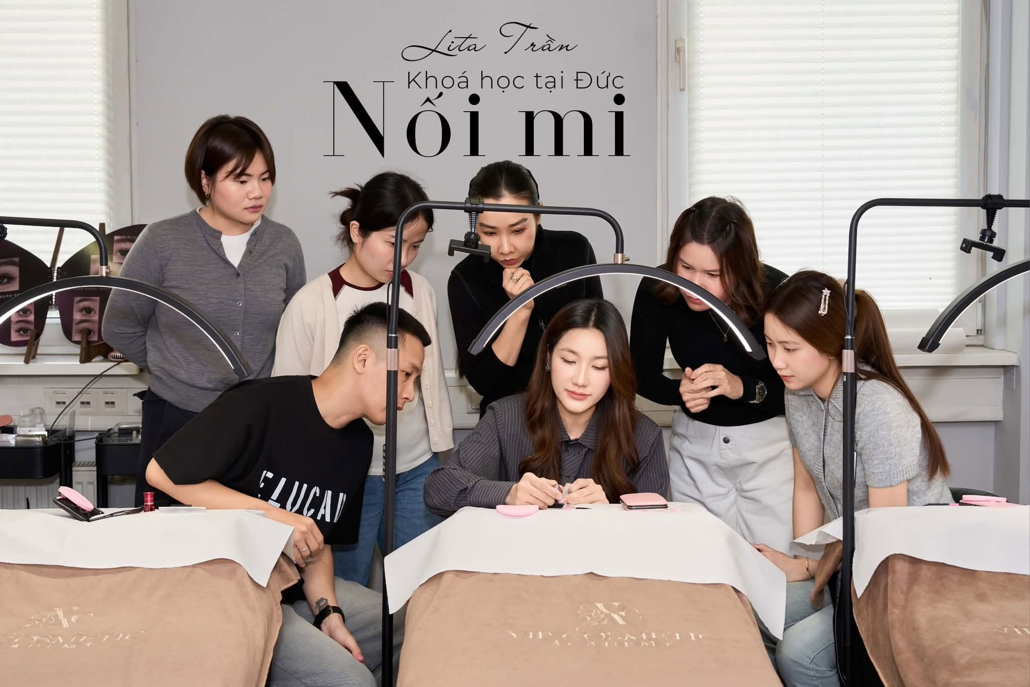 Lita Tran teaching an eyelash extension course in Germany